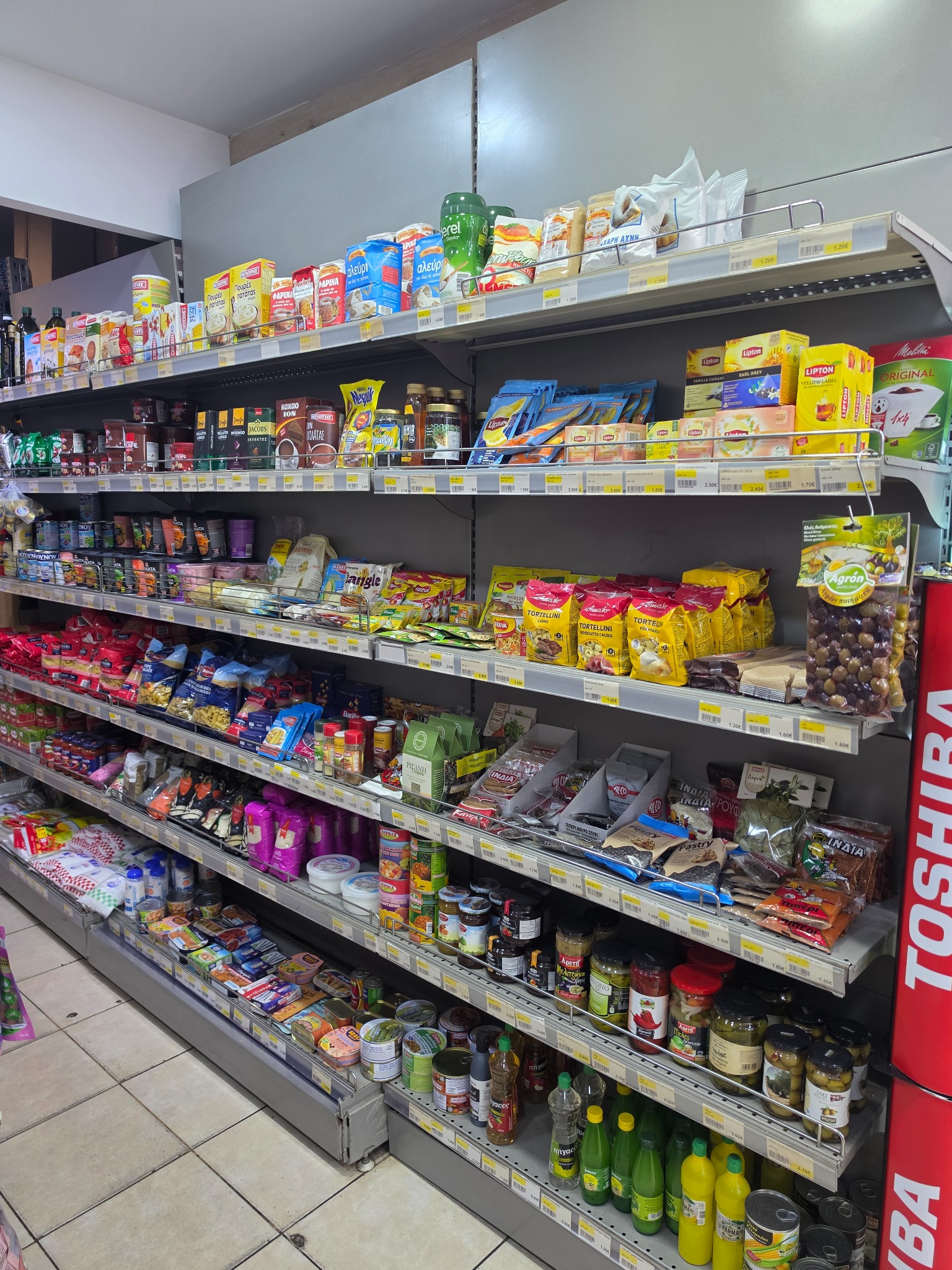 Grocery shelves at Street Kiosk